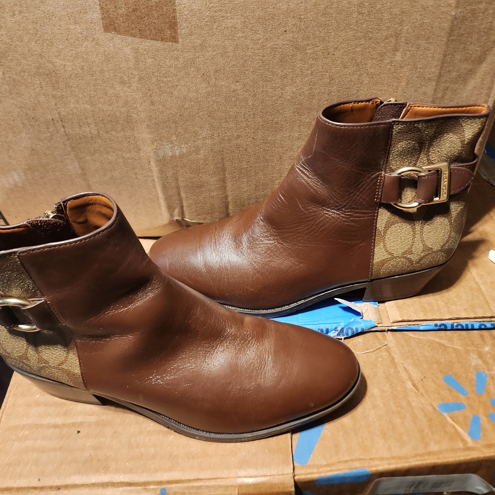 Coach Brown Ankle Boots with Signature Pattern